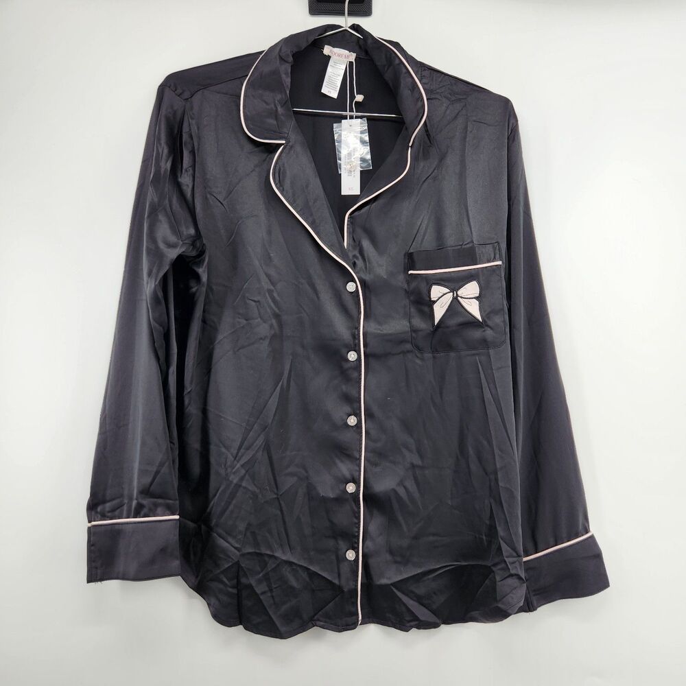 NWT Adore Me Womens XS Black Pajama Button Up Shirt Top NWT